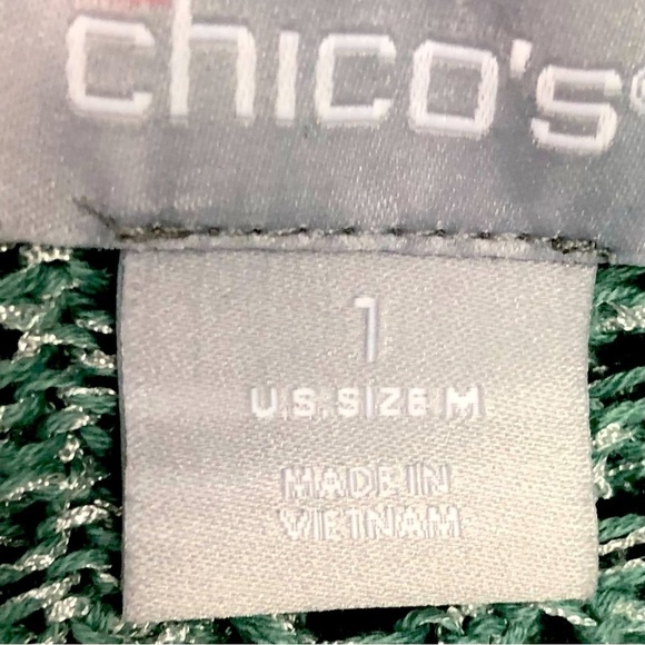 Chico’s aqua semi sheer crochet sweater drop shoulder long sleeve M (Chico’s 1) - Picture 5 of 12